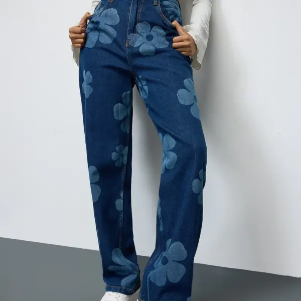midnight blooms floral stretch straight jeans