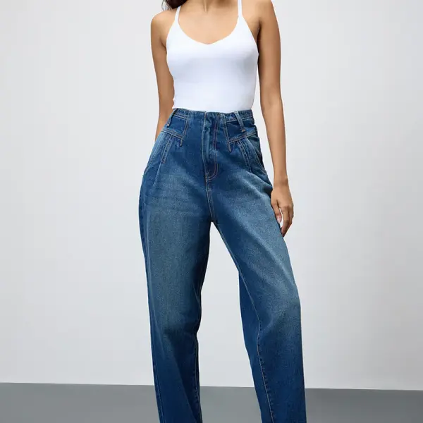 dark blue darted women's slouchy jeans
