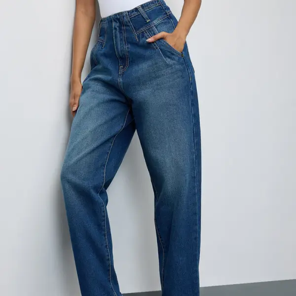 dark blue darted women's slouchy jeans