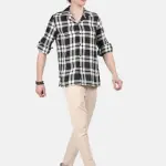 Men's Smart Slim Fit Tartan Checked Spread Collar Casual Shirt