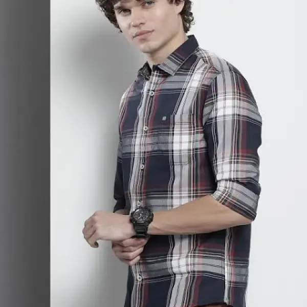 Men's Checkered Casual Blue Shirt