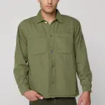 olive green men’s long sleeve utility shacket