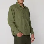 olive green men’s long sleeve utility shacket