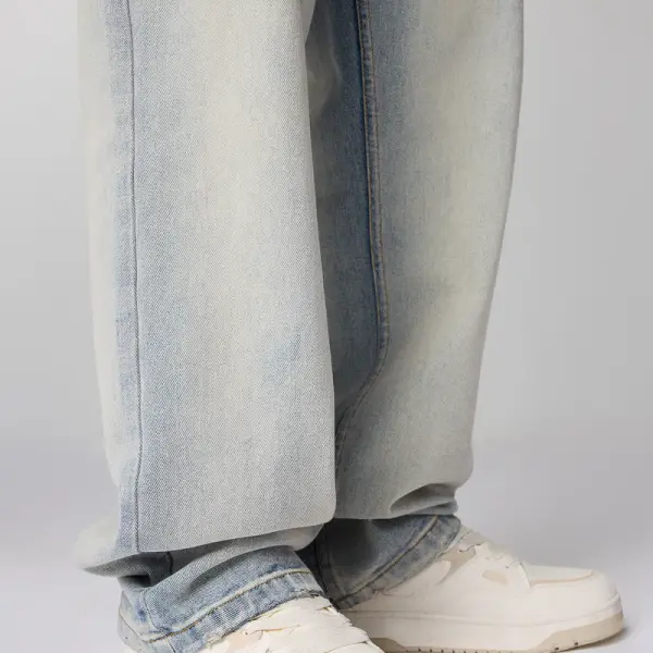urban wash blue men's baggy straight jeans