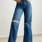 clean blue distress women's wide jeans
