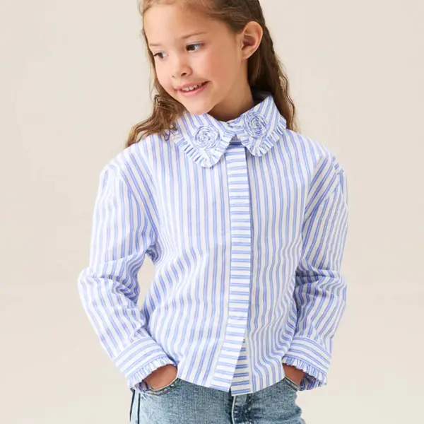 Iris Stripe Corsage Collar Shirt