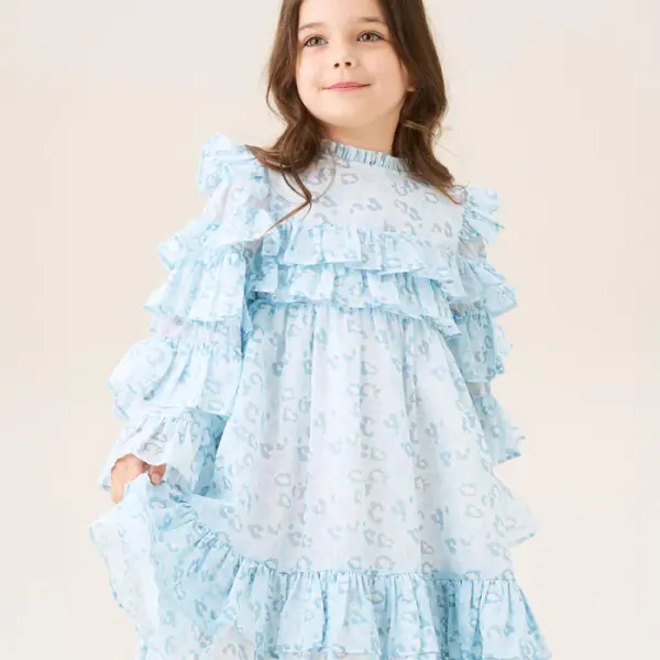 Blue Leopard Frill Dress - Blue