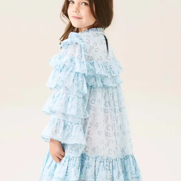 Blue Leopard Frill Dress - Blue