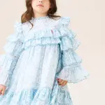 Blue Leopard Frill Dress - Blue