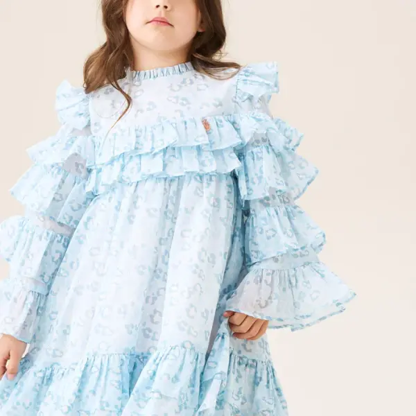 Blue Leopard Frill Dress - Blue