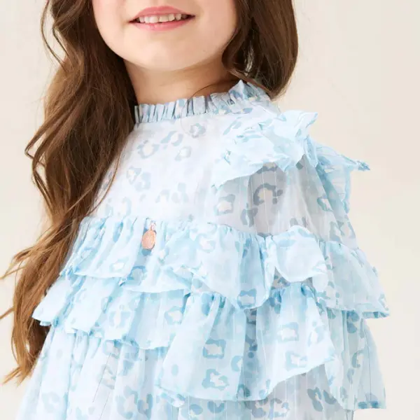 Blue Leopard Frill Dress - Blue