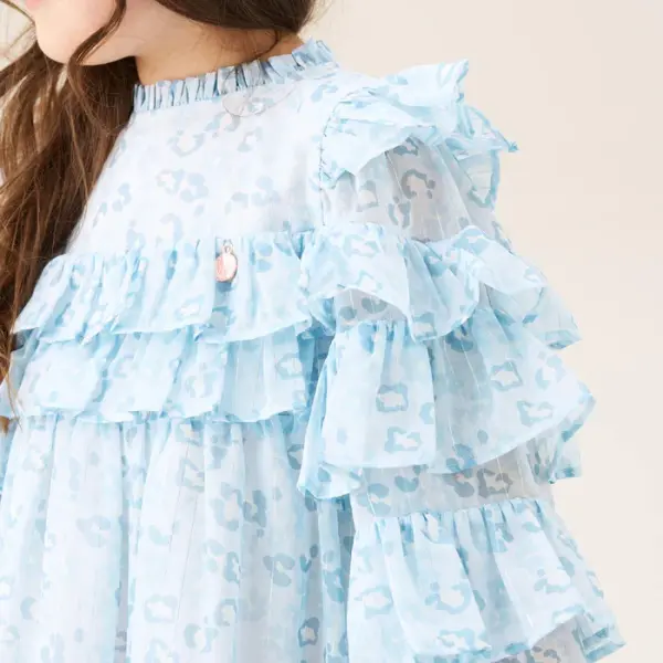 Blue Leopard Frill Dress - Blue