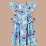 Blue Side Bow Shirred Panel Dress