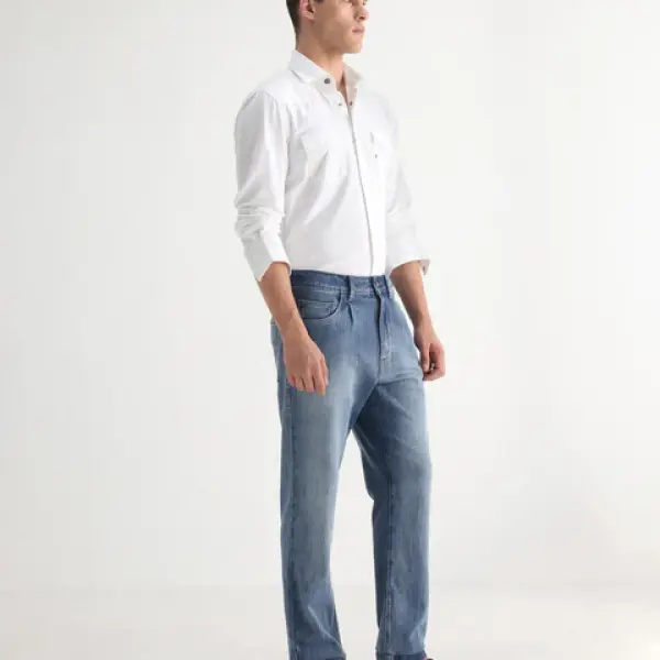 REGULAR FIT SOLID DENIM BAGG-2 - BLUE