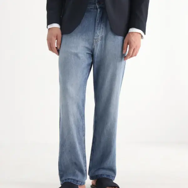 REGULAR FIT SOLID DENIM BAGG-2 - BLUE