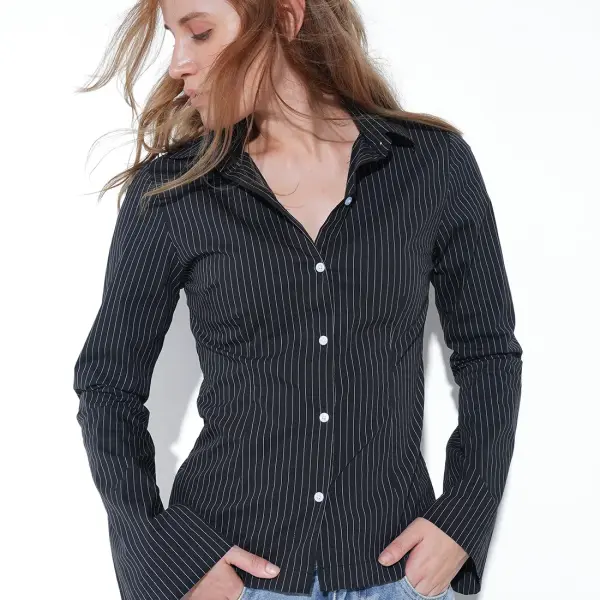 Black Striped Fitted Shirt