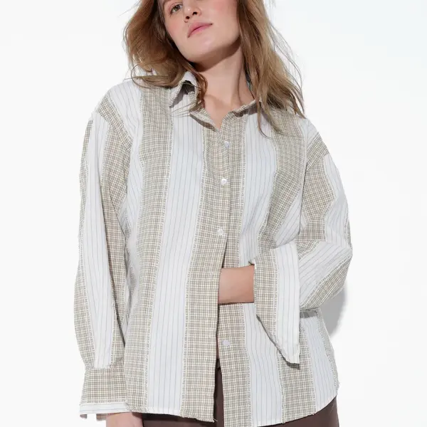 Beige Mismatch Fabric Shirt