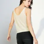 Women's Cream V-Neck Sleeveless Twisted Crop Top