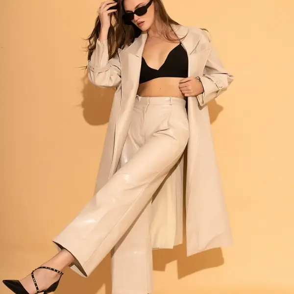 Cream Faux Leather Pants