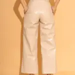 Cream Faux Leather Pants
