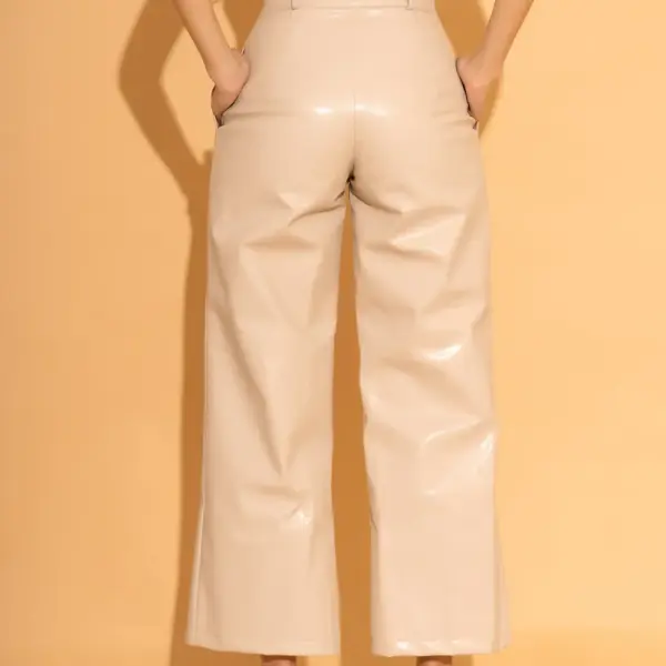 Cream Faux Leather Pants
