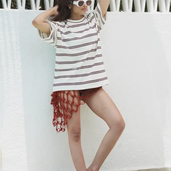 Striped Oversized T-Shirt In White