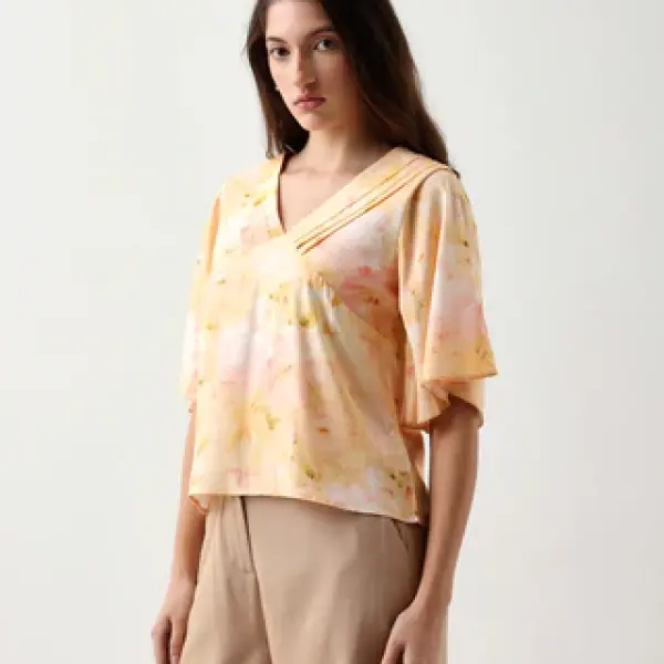 V-NECK PRINTED TOP ELARA - YELLOW
