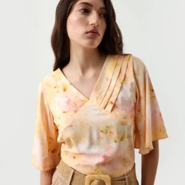 V-NECK PRINTED TOP ELARA - YELLOW