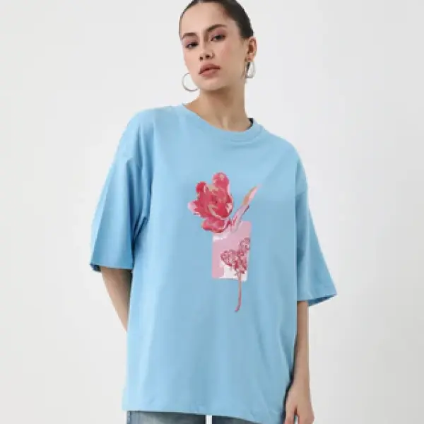 GRAPHIC PRINT OVERSIZED T-SHIRT ENOF - BLUE