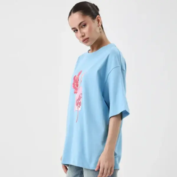 GRAPHIC PRINT OVERSIZED T-SHIRT ENOF - BLUE