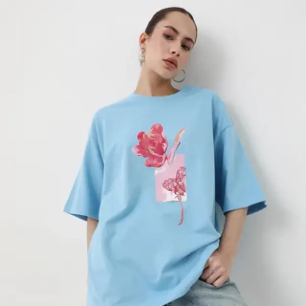 GRAPHIC PRINT OVERSIZED T-SHIRT ENOF - BLUE