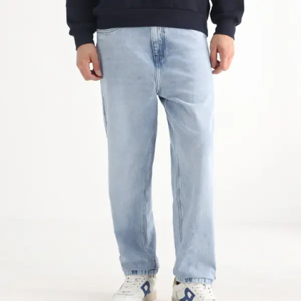 BAGGY FIT RINSE WASH SOLID JEANS EVET - PASTEL BLUE