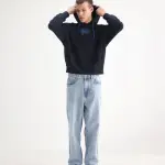 BAGGY FIT RINSE WASH SOLID JEANS EVET - PASTEL BLUE