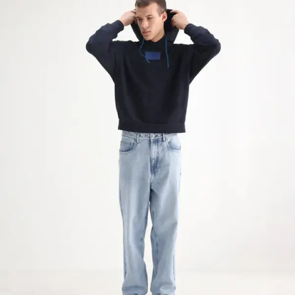 BAGGY FIT RINSE WASH SOLID JEANS EVET - PASTEL BLUE