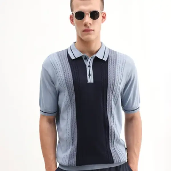 REGULAR FIT KNIT POLO GIFF - DUSKY BLUE