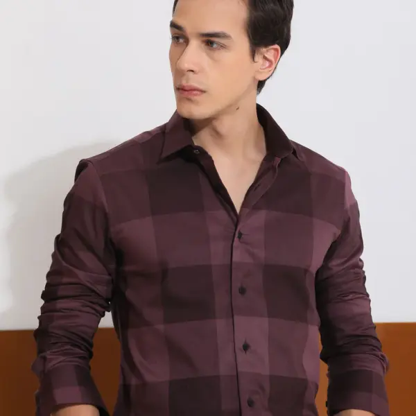 TONAL CHECK SHIRT SANTHE - MAROON