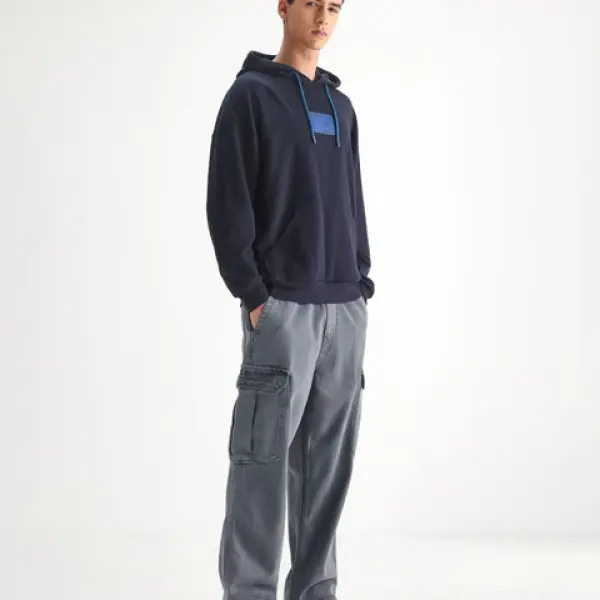 BAGGY FIT MULTIPOCKET CARGO STYLE DENIM HORK - BLUE