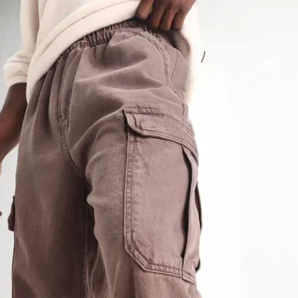 BAGGY FIT MULTIPOCKET CARGO STYLE DENIM HORK - BROWN