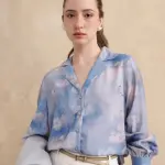 LAPEL NECK FLORAL PRINT TOP SETECANNET - BLUE