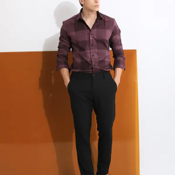 TONAL CHECK SHIRT SANTHE - MAROON