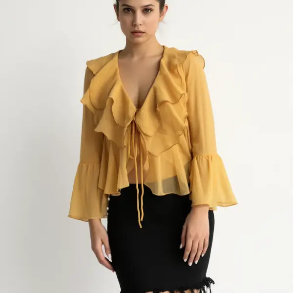 Briar Yellow Georgette Ruffled Boho Blouse