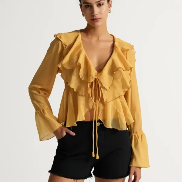 Briar Yellow Georgette Ruffled Boho Blouse