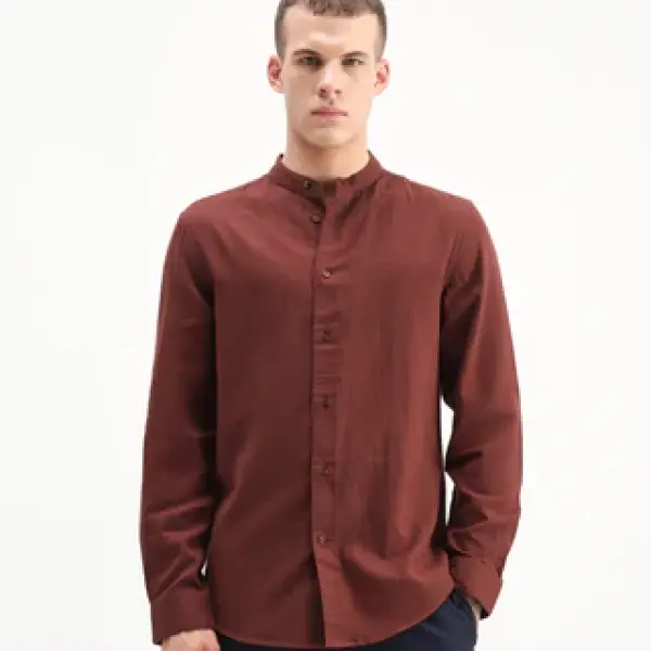 MANDARIN COLLAR DOUBLE LAYER SHIRT LAYERR-MD-26 - RUST