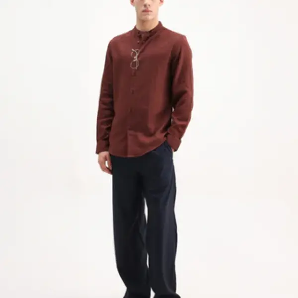 MANDARIN COLLAR DOUBLE LAYER SHIRT LAYERR-MD-26 - RUST