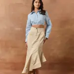 Marion White & Blue Striped Crop Shirt