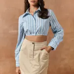 Marion White & Blue Striped Crop Shirt