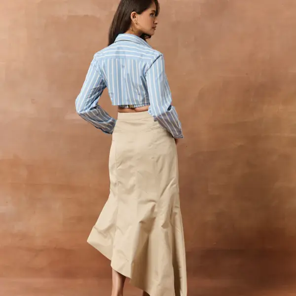 Marion White & Blue Striped Crop Shirt