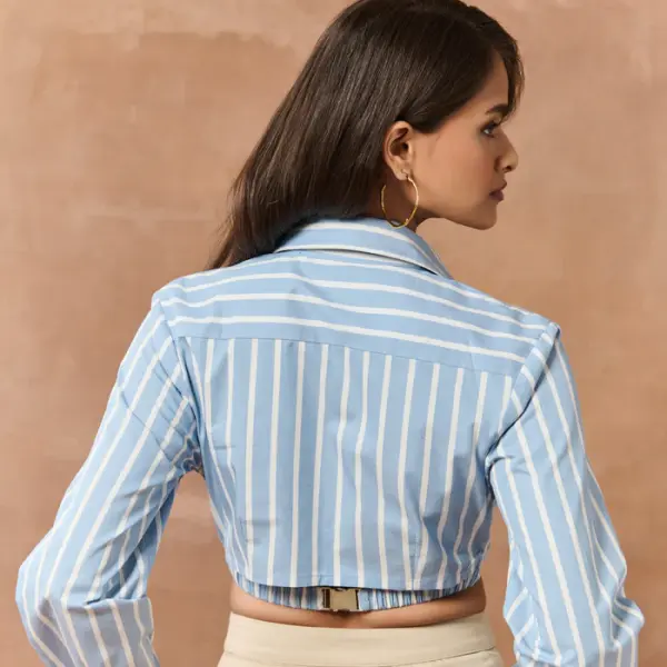 Marion White & Blue Striped Crop Shirt