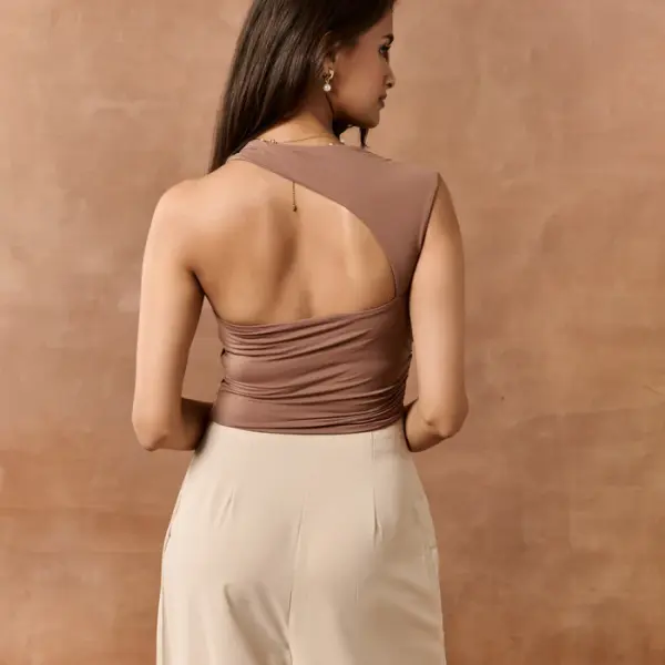 Kaeli Brown Asymmetric Seamless Crop Top