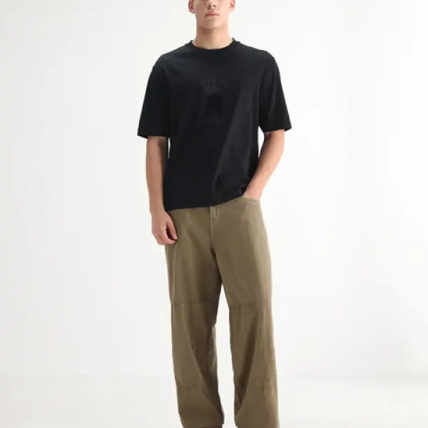BAGGY FIT MID WASH SOLID DENIM NIOT - KHAKI